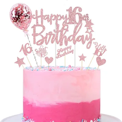 Produktbild von Tortendekoration ALEGRE Kuchendekoration zum 16. Geburtstag Mädchen Junge, 10 Stück süße 16 dekorative Kuchen | Tortenaufsatz „Happy 16th Birthday“, R
