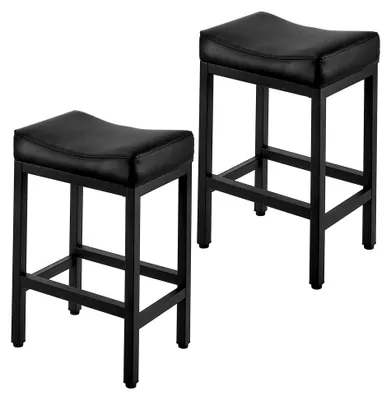 Produktbild von Barhocker aus Kunstleder 2 Stück, Bistrohocker (645 mm hoch) mit gepolstertem Sitz & Metallbeinen, Küchenhocker (136,1 kg belastbar) für Esszimmer, Bar, Bankschalter, Café, Bistro, Schwarz