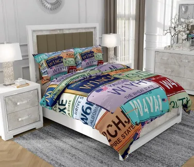 Immagine prodotto di Biancheria da letto 200x220 cm + 2x70x80 cm, set 3 pezzi, 100% cotone, cerniera, Scritta, multicolore - SOVIO | So.0080