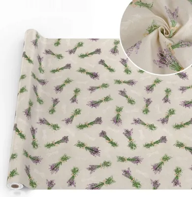 Produktbild von Tischdecke Lavendel mit Blumen Botanik aus Stoff Tischwäsche mit Beschichtung Tischtuch Natur Beige Breite 140cm Länge 2000cm mit Schnittkante