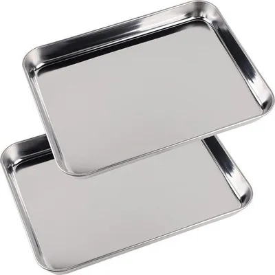 Produktbild von Unyqoos® 2er-Set Backblech 26 x 20 x 2,5 cm – kleines rechteckiges Ofen- & Bratblech aus Edelstahl (430), spülmaschinengeeignet