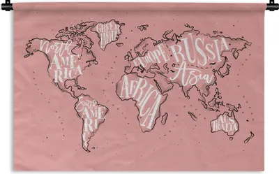 Produktbild von MuchoWow® Wandteppich Wandbehang Weltkarte - Rosa - Briefe 120x80 cm Tapisserie Dekoration Wandtuch - Wanddekorationen - Wandtücher