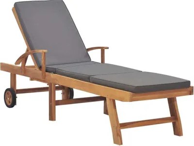Produktbild von Sonnenliege mit Auflage Massivholz Teak Dunkelgrau