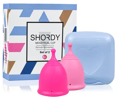 Imagen del producto de Juego de copas menstruales, suaves y flexibles, 2 unidades (tamaño pequeño + grande), para usar durante la menstruación