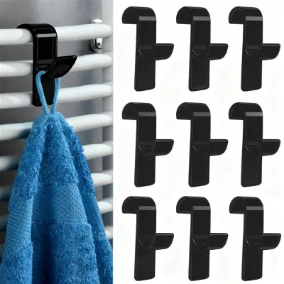 Produktbild von 10 Haken für runde Heizkörper, Badezimmerheizkörperhaken, schwarze Handtuchhaken für alle Standardheizkörper