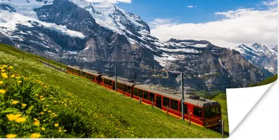 Produktbild von MuchoWow® Poster Ein roter Zug in den Alpen 40x20 cm - Poster für die Wand - Poster Schlafzimmer