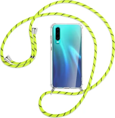 Produktbild von Handykette Backcover-Schutzhülle mit Band (Metall silberfarben) für Huawei P30 - neongelb