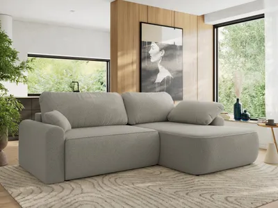 Produktbild von MKS MEBLE Ecksofa CUBO L-form, lose Kissen, Ecksofa 273x187x100 cm mit Schlaffunktion, Bettkasten - Hellgrau Boucle - Rechts Seite