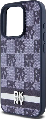 Image de DKNY, étui élégant pour iPhone 15 Pro Motif et rayures, bleu
