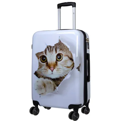 Produktbild von Hartschalen-Koffer Mittelgroßer Reisekoffer Katze Weiß 67 cm Motivkoffer Dehnfalte