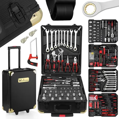 Produktbild von WALTER STAHL Werkzeugkoffer gefüllt 599 tlg | Werkzeugkasten | Aluminiumkoffer | Werkzeug Set | für Werkstatt und Haushalt