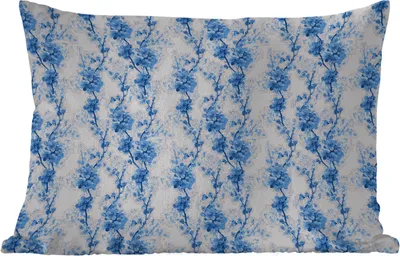 Produktbild von MuchoWow® Outdoor Kissen - Blumen - Blüte - Muster - Blau - 60x40 cm - Wetterfest - Lounge Kissen - Zierkissen - Kissen für Innenräume