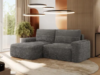 Produktbild von MKS MEBLE Sofa mit Schlaffunktion - Ecksofa mit Schlaffunktion und Bettkasten - Sofa 3 Sitzer - Schlafsofa - Couch - Schlafsofa mit Bettkasten - Belluno - Dunkelgrau Cord - Links