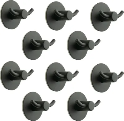 Produktbild von Eleganter runder selbstklebender Badaufhänger in mattschwarz – 10er Set – ideal für Handtücher und Bademäntel, einfach montagefreundlich und minimalistisch für jedes Interieur