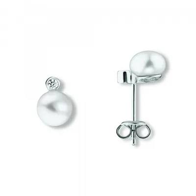 Immagine prodotto di Orecchini con perle d'acqua dolce coltivate e zirconi 925/- argento rodiato 8 - 8,5 cm