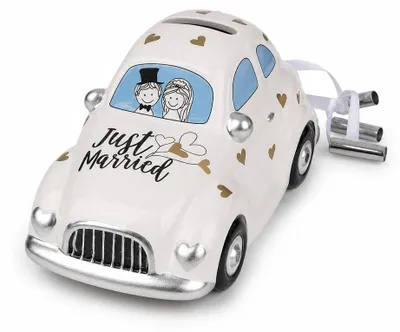 Sparbüchse Hochzeitsauto Just Married aus Keramik mit Schloss