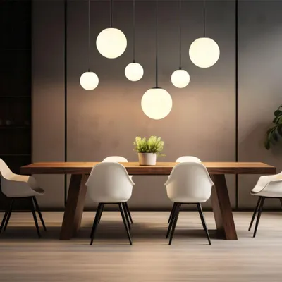 Produktbild von Pendelleuchte schwarz, Glaskugeln opal, 6 Flammig, H 117 cm