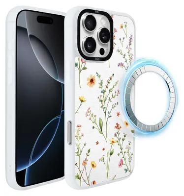 Zdjęcie produktu dla Etui do iPhone 16 Pro Max, kompatybilne z MagSafe, białe matowe boki, letnie kwiaty