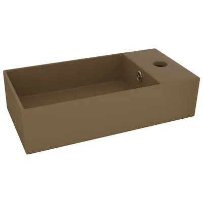 Zdjęcie produktu dla vidaXL Umywalka łazienkowa z przelewem ceramiczna matowa kremowa