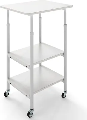 Produktbild von Druckerständer mit Stauraum, 3-stufiger industrieller Druckertisch mit Höhenverstellung, rollbarer Druckerwagen mit feststellbaren Rädern, Weiß