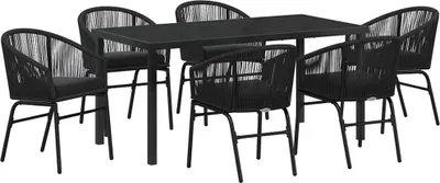 Produktbild von vidaXL Garten Essgruppe 7 pcs Schwarz Pulverbeschichteter Stahl