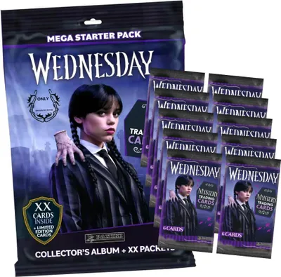 Produktbild von Wednesday Karten - Mystery Trading Cards Sammelkarten - 1 Starter + 10 Booster