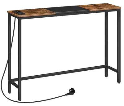 Productafbeelding van TRANKIELO® - Smalle consoletafel met oplaadstation - Vintage bruin en zwart - 1 stopcontact, 2 USB-poorten - 114x20x76cm