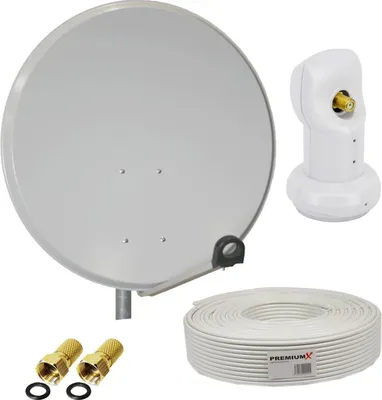 Produktbild von PremiumX Satellitenantenne 60cm Hellgrau Single LNB 20m Kabel F-Stecker