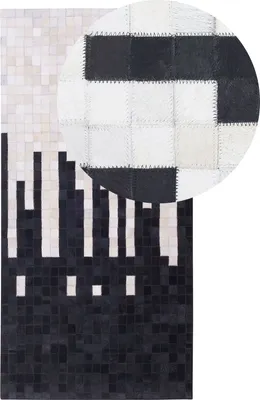 Produktbild von BELIANI Teppich Schwarz mit Beige 80 x 150 cm aus Leder Abstrakt Patchwork Rechteckig Modern
