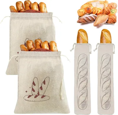 Produktbild von Leinen Brottaschen 4 Stück, 31x38cm und 64x16cm, Wiederverwendbar, Atmungsaktiv, Für Brot und Baguette