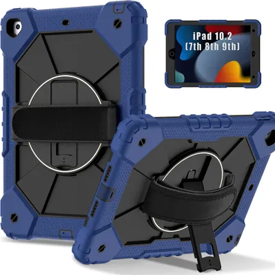 Obrázek produktu pro Pouzdro pro iPad 9th/8th/7th Gen, iPad 10,2 palec 2021/2020/2019, pouzdro na tablet s 360° otočným popruhem na ruku a stojánkem Navy černé