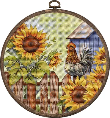 Produktbild von HobbyJobby Kreuzstich-Set mit Stickrahmen „Der Hahnenschrei“, 19 x 19 cm