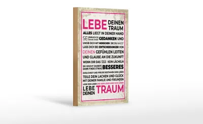 Produktbild von Holzschild Lebe deinen Traum, 30 x 20 cm, Holzschilder Spruch Glück Weisheit