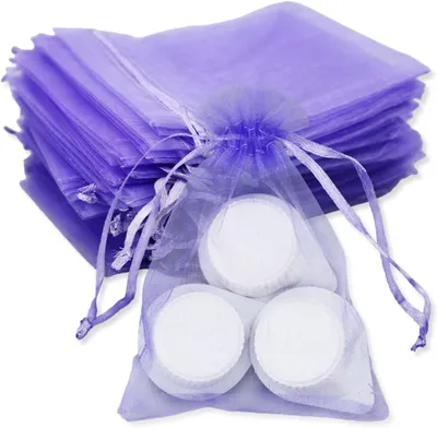 Produktbild von 50 Organza-Säckchen, 9 x 12 cm, Schmuckbeutel, Hellviolett, für Babyparty, Hochzeit, Kindergeburtstag und Weihnachten