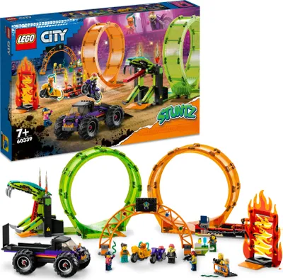 Produktbild von LEGO 60339 City Stuntz Stuntshow-Doppellooping Set, inkl. Rampe, Monstertruck, 2x Motorrad, Spielzeug für Kinder ab 7 Jahre, Geschenkidee Weihnachten