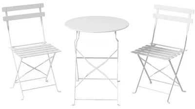 Immagine prodotto di Set Bistrò da Esterno con Tavolo e 2 Sedie Pieghevoli in Metallo e Plastica Bianco