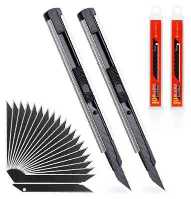 Image de Cutter de 9 mm avec 20 lames interchangeables, en métal, argenté, lot de 2