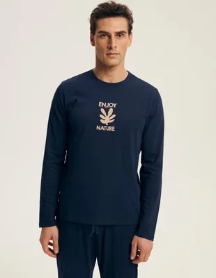 Produktbild von Henderson Herren Pyjama Lang - Bequeme Schlafanzug aus 100% Baumwolle, Dunkelblau, Herbst/Winter 2025, Homewear Kollektion, Modell 43467, Weicher Stoff für Komfort und Wärme XL