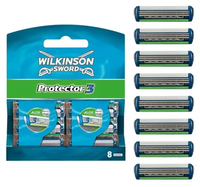 Produktbild von Wilkinson Sword 890040, Männer, Wilkinson Sword, Protector 3, Blau, Weiß, 8 Stück(e)
