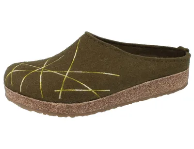 Image de Haflinger Femme Chausson Feutre Sabot Pantoufle Broderie Grizzly Mikado 741040, Taille:42 EU, Couleur:Vert