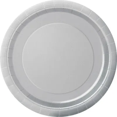 Produktbild von 8 runde silberne Pappteller, ca. 17,78 cm Durchmesser