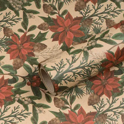 Imagen del producto de Papel de regalo navideño, con estrellas de Navidad y piñas, 0,70 x 10 m