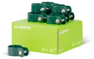 Produktbild von Alberts Schelle für Streben | verzinkt, grün kunststoffbeschichtet | Schellen-Ø 34 mm | 10er Set