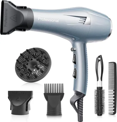 Produktbild von Professioneller Föhn, Ionen-Föhn, Haartrockner mit 1 Diffusor, 2 Stylingaufsätzen, 3 Temperaturstufen und 2 Geschwindigkeiten, 2,5 Meter Netzkabel, leistungsstarker Föhn für