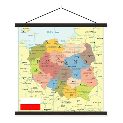 Obrázek produktu pro MuchoWow® Textilní plakát - Barevná mapa Polska - 90x90cm - S černými lamelami