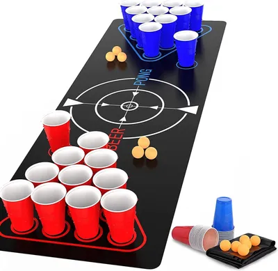Productafbeelding van Speeltapijt om te drinken - Bierpong (1,8 x 0,6 m) - Bierpong bekers - Bierpong party set bierspel papier - Beker