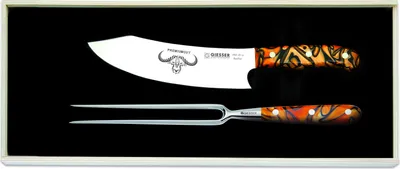 Produktbild von Giesser Messer PremiumCut 2er Set 20cm Chefs + Fleischgabel Acryl Spicy Orange