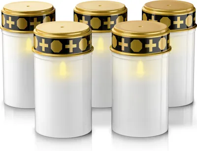 Zdjęcie produktu dla BEARWARE 5x znicz nagrobny LED, zasilany bateryjnie, zestaw 5 sztuk, znicz cmentarny, wodoodporny, IP44, odporny na warunki atmosferyczne, realistyczny efekt migotania, lampion nagrobny