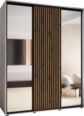 Produktbild von MEBLE KRYSPOL Lanko 2 Schrank mit 3 Schiebetüren  - 235,2x190x60 cm - Weiß Artisan Schwarz