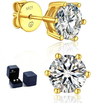 Zdjęcie produktu dla MomentWish Moissanite Kolczyki Złote 585 Damskie 2 Karatowy Kamień 6.5mm Hipoalergiczny Prezent